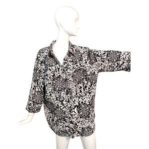 Fred David Women's size 2X Medallion Floral Artsy ¾ Sleeve Button Up Casual Top